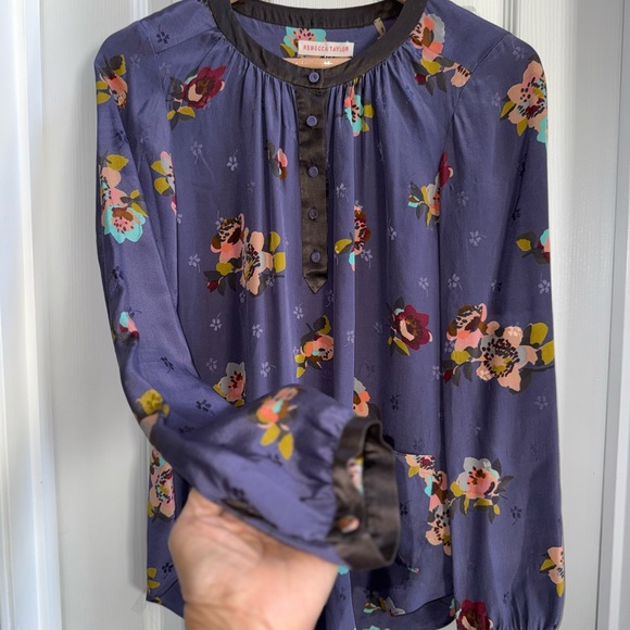 Rebecca Taylor Long Sleeve Floral Blouse 6 Silk Blend Feminine Purple Elegant - Picture 3 of 9